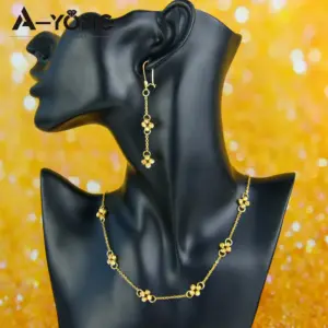 Italian Elegant Gold Color Bead Flower Necklace Set 21k Gold Plated Dubai French Women Bridal Cocktail Party Jewelry Gifts