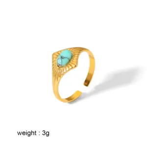 18k Gold Plated Turquoise Swirl Marks Wide Opening Stainless Steel Rings For Women Jewelry