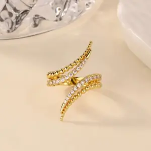 INS Fringe Snake Stainless Steel Rings for Women 18K Gold-plated Cubic Zirconia Ring Wedding Jewelry Accessories Birthday Gifts