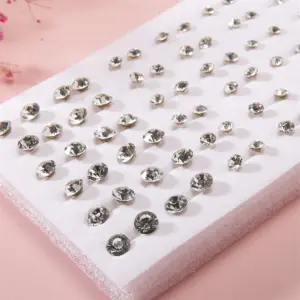 36Pair Mixed Size White Color Crystal Stud Earrings Set Women Girls Small Plastic Geometric Rhinestone Earrings Set Jewelry Gift