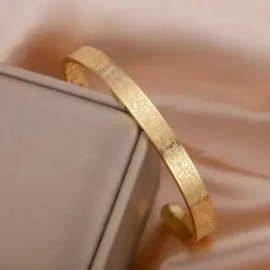YILUOCD Stainless Steel Ayatul Kursi Cuff Bangle Islamic Muslim Arabic God Messenger Bracelet for Women Moroccan Arabic Jewelry