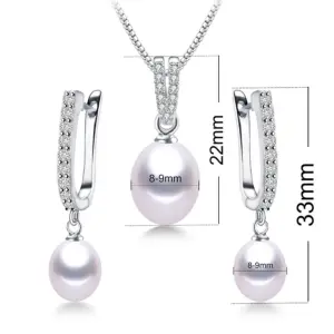 YWYC Horseshoe 8-9mm Rice Freshwater Pearl Earrings&Necklaces Jewelry Set for Women 925 Sterling Silver 45cm Pendant Necklace