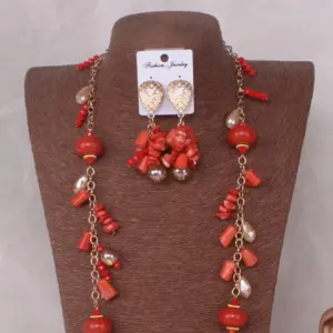 Dudo African Coral And Crystal Beads bridal Jewelry Set For Nigerian Traditional Weddings