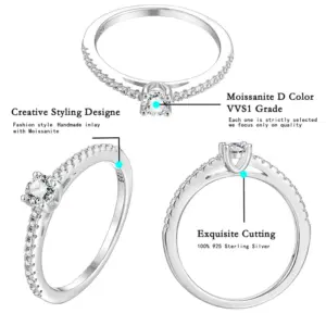 BLUEENCH 4mm D Color Moissanite Ring for Woman Wedding Jewelry with GRA 925 Sterling Sliver Plated 18k White Gold Wedding Band