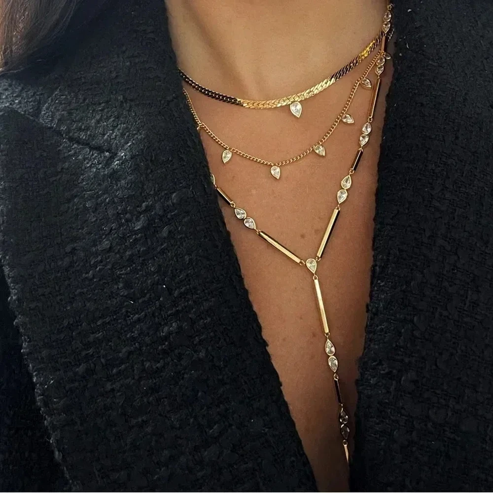 2026 New Long Tassel With Slippy Bar Bling Round Oval Triangle CZ Setting Women Unique Bracelet Wrap One's Finger Jewelry