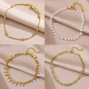 Stainless Steel Imitation Pearl Anklets for Women Gold Color Chain Ankle Bracelet Anklet Summer Beach Jewelry Accessories Gift
