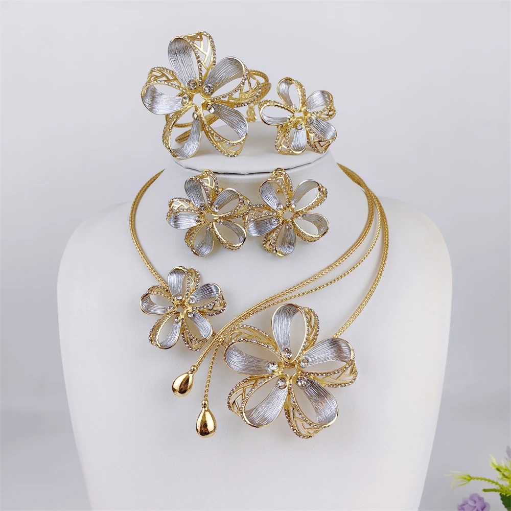 Original Dubai 18K Gold Plated Jewelry Set Women Exquisite Italian Necklace Earrings Bracelet Ring Bridal Wedding Party Gifts