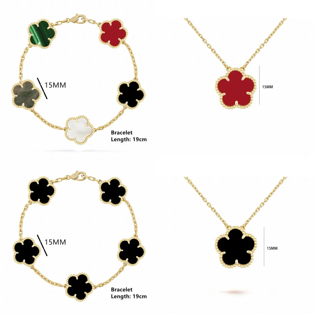 INS Hot Selling 15mm Natural Stone Five Leaf Flower Set Bracelet Necklace Flower Jewelry For Women Free Shipping For Daily Wear