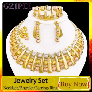 GZJPEI Fashion Luxury Jewelry Set High Quality Gorgeous Three Tone Design For Women Bridal Wedding Engagement Jewelry Italian
