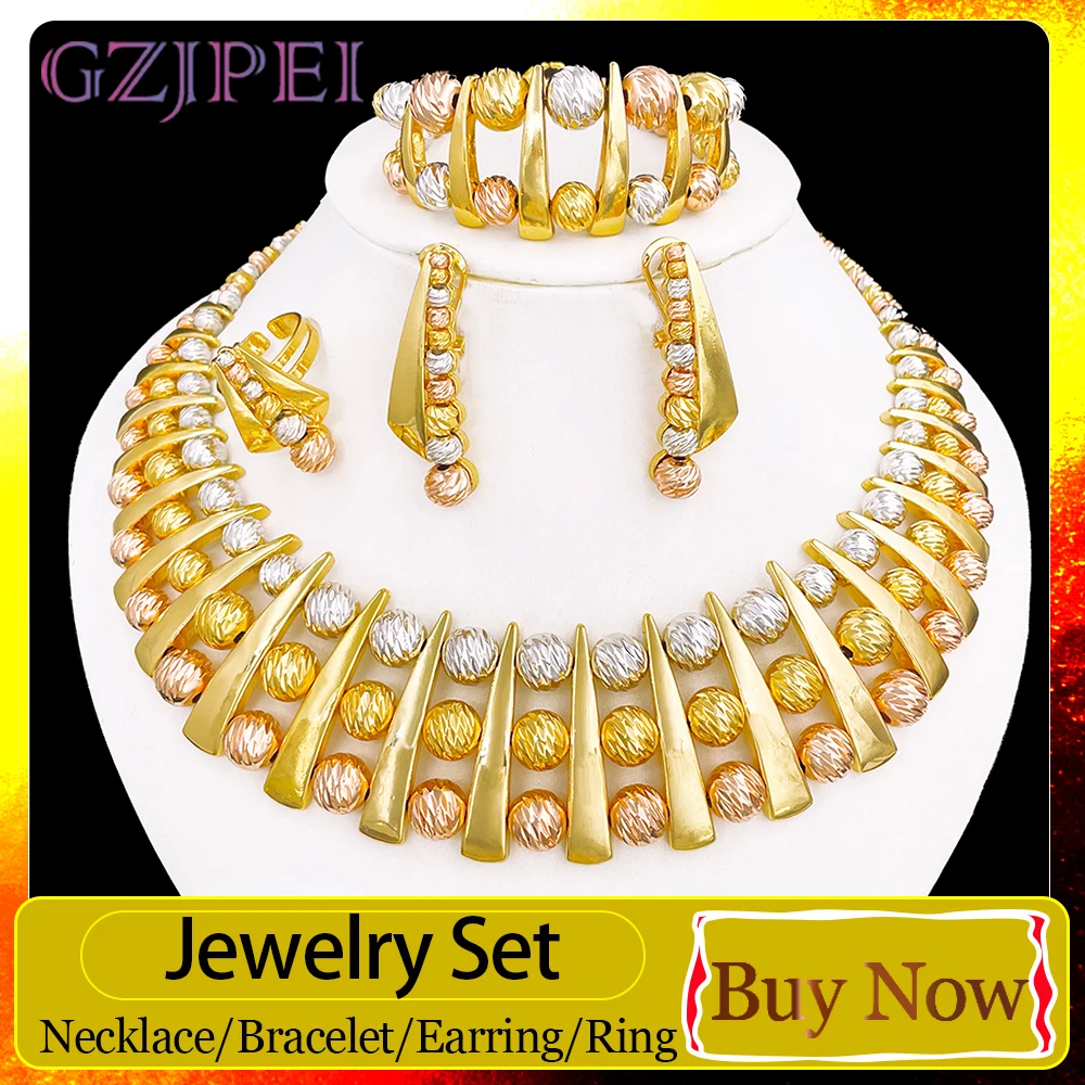 GZJPEI Fashion Luxury Jewelry Set High Quality Gorgeous Three Tone Design For Women Bridal Wedding Engagement Jewelry Italian