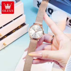 OLEVS Watches Woman 5653 Mesh Strap Quartz Watch Original Chronograph Date Watches For Woman Waterproof Luminous Ladies Watch