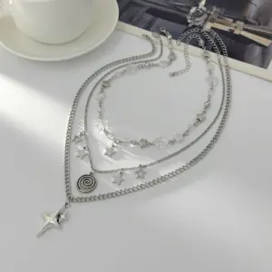 Stainless steel spiral pendant necklace / layered choker / star charm necklace / grunge cyber y2k fairycore subversive archive