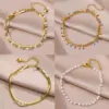 Anklets for Women Summer Beach Accessories Stainless Steel Imitation Pearl Chain Anklet Gold Color Leg Bracelets Bodychain Gifts