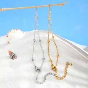 Boho Beaded Ball Ankle Chain Bracelets for Women, Gold Plated Stainless Steel Anklet, Summer Beach Waterproof Foot Jewelry Gift