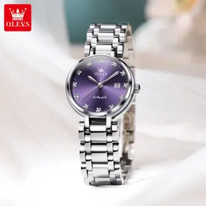 OLEVS 5575 Simple Fashion Quartz Watch For Women Calendar Display Stainless Steel Hand Clock Waterproof Luxury Woman Watches