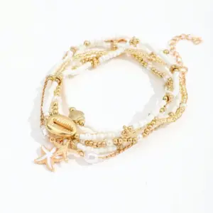 6pcs/set Fashion Stackable Starfish Shell Pendant Beads Anklets Set For Women Beach Jewelry Accessories