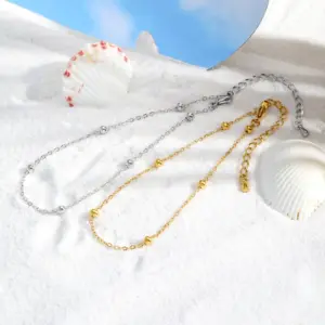Boho Beaded Ball Ankle Chain Bracelets for Women, Gold Plated Stainless Steel Anklet, Summer Beach Waterproof Foot Jewelry Gift