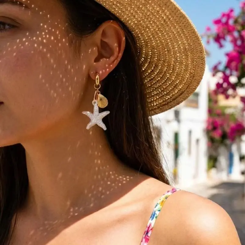 Boho Starfish Dangle Earrings for Women Gold Color Starfish Shell Metal Earring Summer Beach Party Vacation Charm Jewelry Gifts
