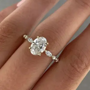 925 Sterling Silver Zircon Golden Oval Round Fashionable Ring For Women Engagement Wedding Luxury High Quality Fine Jewelry