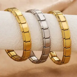 Italian Charm Link Stainless Steel Golden Bracelet for Woman Men DIY Making 9mm Bead Silver Color Retro Bangle Jewelry Wholesale