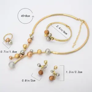 Sunny Jewelry Costume Set Lucky Ball Three Tone Earrings Necklace Bracelet Ring For Women Bridal Wedding Anniversary Gift Party