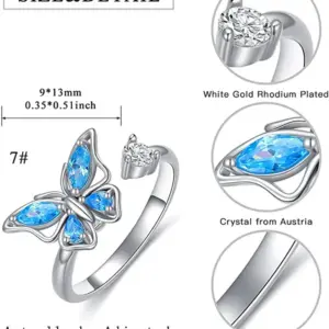 Luxury Butterfly Sunflower Fidget Spinner Ring Anxiety for Women Crystal Flower Anxiety Finger Rings Anti Stress Wedding Jewerly