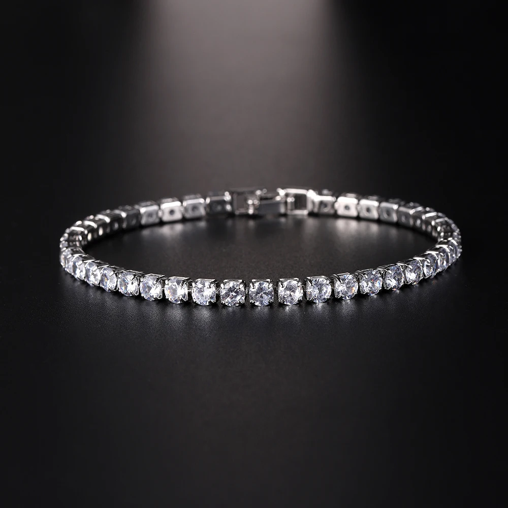 Luxury HiphopLuxury Hiphop Iced Out 4mm Cubic Zirconia Crystal Tennis Bracelets For Women Men Gold Color Silver Color Bracelet Chain Jewelry