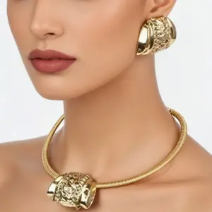 African Women Jewelry Set Pendant Necklace Earrings Weddings Design Bracelet Ring Jewellery Party Bridal Dubai Accessory Gift