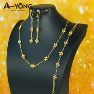 Italian Elegant Gold Color Bead Flower Necklace Set 21k Gold Plated Dubai French Women Bridal Cocktail Party Jewelry Gifts
