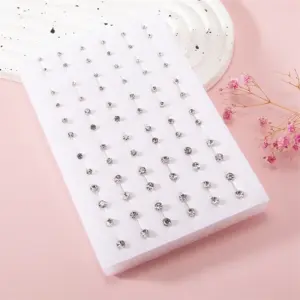 36Pair Mixed Size White Color Crystal Stud Earrings Set Women Girls Small Plastic Geometric Rhinestone Earrings Set Jewelry Gift
