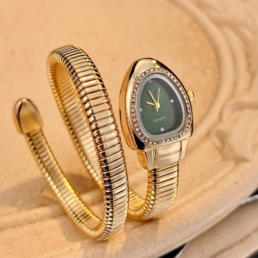 Serpentine Bullet-Shaped Case Honeycomb Dial Bracelet Watch for Women - Elegant Fashion Vintage Womens Watch