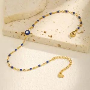 Stainless Steel Lucky Evil Eye Anklet Bracelet for Women, Blue Eye Beaded Chain Foot Anklets Summer Beach Lucky Amulet Gift