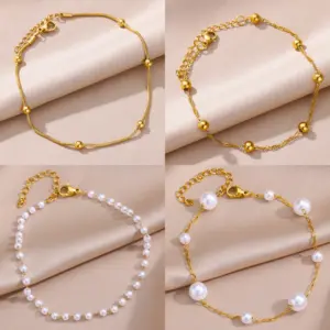 Beads Anklets for Women Gold Color Stainless Steel Chain Ankle Bracelet Trendy Summer Beach Jewelry Accessories Gifts