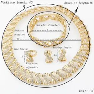Fashion 18k Gold Plated Jewelry Set Dubai African Choker Necklace Earrings Rings Wedding Bridal Jewellery Sets for Women