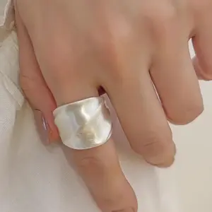 PANJBJ 925 Sterling Silver Frosting Wide Ring for Women Texture Design Fashion Punk Ins Personality Jewelry Gift Dropshipping
