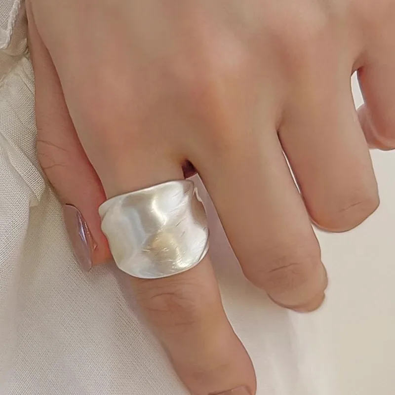 PANJBJ 925 Sterling Silver Frosting Wide Ring for Women Texture Design Fashion Punk Ins Personality Jewelry Gift Dropshipping