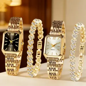 4PCS/Set Elegant Rectangle Women Watches Fashion Ladies Quartz Wristwatch Heart Bracelets Set Reloj Mujer Clock（Without Box）