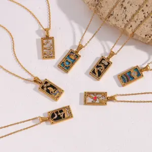 MamacitaSlay 316L Stainless Steel Coloeful Tarot Necklace Zircon Star Moon Sun Lovers Magiclan Knight Empress Necklace For Women