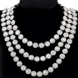 Hip Hop Iced Out Clustered Tennis Chain Choker Necklace for Women Geometric Round Heart Square Crystal Cuban Link Chain Jewelry