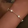 925 Silver Plated Cz Four-leaf Flower Bracelet for Women Shiny Zircon Flower Adjustable Link Chain Bracelet Cute Dainty Jewelry