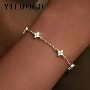 925 Silver Plated Cz Four-leaf Flower Bracelet for Women Shiny Zircon Flower Adjustable Link Chain Bracelet Cute Dainty Jewelry
