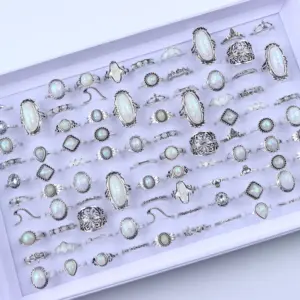 20/30Pcs/Lot Vintage Boho Glass Turquoise Rings Fashion Women Vacation Style Daily Festival Jewelry Party Decoration Gifts
