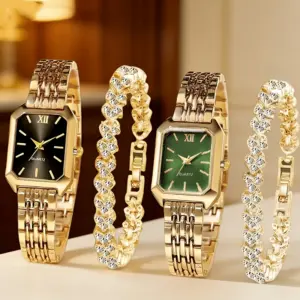 4PCS/Set Elegant Rectangle Women Watches Fashion Ladies Quartz Wristwatch Heart Bracelets Set Reloj Mujer Clock（Without Box）