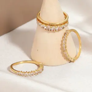 4pcs 14k Gold Plated Stacking Rings with Shining Zirconia - Perfect ForWeddings, Parties, and Everyday Wear