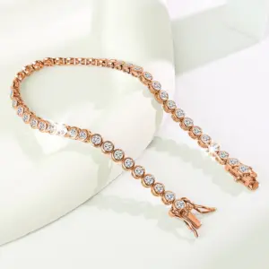 Trendy 3mm Lab Diamond Bangle Bracelet 18K Rose Gold Engagement Wedding Bracelets for Women Bridal Tennis Party Jewelry