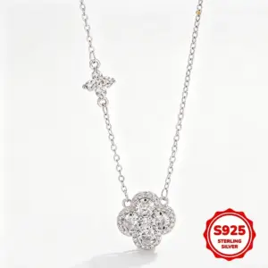 925 Sterling Silver Lucky Four-leaf Clover Pendant Necklace for Women Delicate Choker Chain Wedding Party Engagement Jewelry
