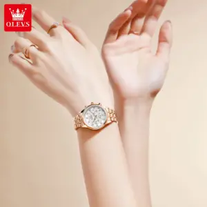 OLEVS 3669 Ladies Waterproof Multifunctional Chronograph Quartz Watch Luminous Fashion Brand Date Ladies Watch with Box