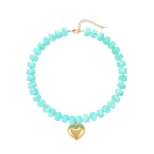Fashion Colorful Acrylic Geometric Round Beads Heart Pendant Necklace Boho Love Heart Beaded Choker Necklaces Women Jewelry Gift