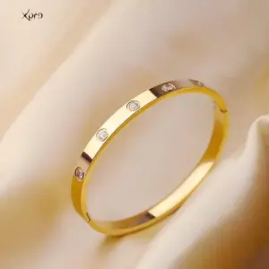 Xpro Stainless Steel Bracelets Woman Bangle Bangles for Woman Golden Love Crystal Wedding Feminina Luxury Jewellery Gifts