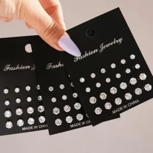 12/24/36 Pairs Shiny Zircon Stud Earrings Set for Women Men Daily Versatile Chic Silver Color Crystal Ear Jewelry Accessories